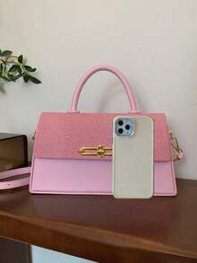 Women's Structured Box Handbag, Elegant Fashion Shoulder Bag, Pink - Pink - View 6