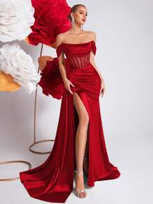 ADYCE Đầm dạ hội khoét vai, đầm maxi dài xòe rộng, eo cao, hở lưng, cổ yếm, đính đá lấp lánh, thắt lưng buộc eo, thích hợp cho các buổi tiệc, dạ hội và các dịp lễ kỷ niệm. - Đỏ - Xem 8