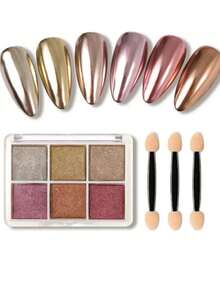 6pcs Nail Polish Set, Includes Holographic Aurora And Pearlescent Mermaid Powder, Mirror Effect Glitter, Suitable For Nail Art Decoration, Comes With Application Tools - 彩色 - 查看 6