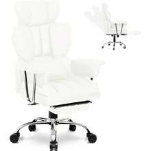 GartistGo Ergonomic High Back Swivel Leather Office Chair With Footrest For Home Office - White - View 7