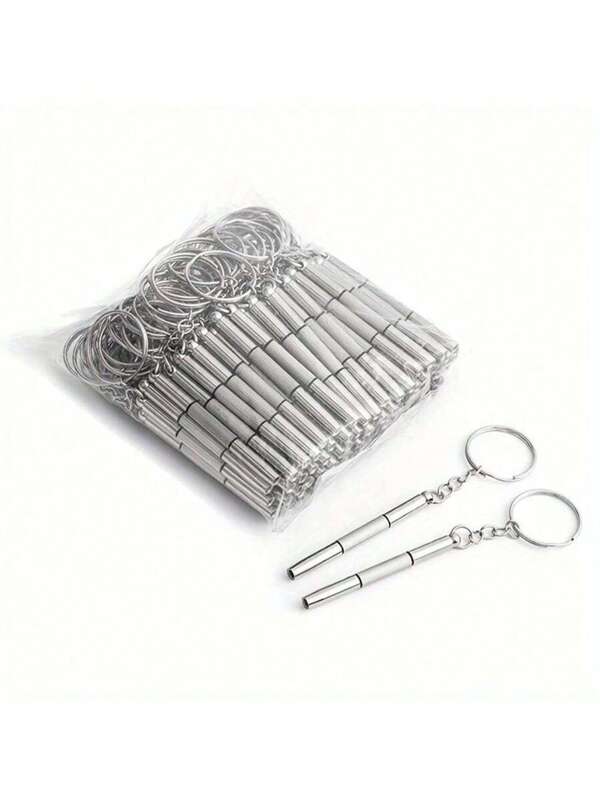 50pcs Silver 3-In-1 Multifunctional Screwdriver Keychains, Repairing Sunglasses, Watch And Glasses Keychains, Practical Small Tools