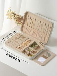 1 件天鹅绒拉链首饰盒，大容量珠宝收纳盒，带 2 个可拆卸隔层，耳环戒指项链手链收纳盒。适合作为送给女友、朋友、女孩、母亲节的礼物，阳光旅行凉爽