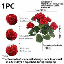 2Pcs/1Pc Artificial Red Geranium, Silk Flower Bush Realistic Imitation Flower Geranium For Floral Home Decor Indoor Table Centerpiece, Outdoor Flower Pot, Hanging Basket, Garden, Porch, Balcony, Window Sill Decoration, Holiday Party New Year Decoration