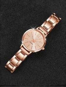 2 Pieces/Set Fashion Elegant Gold Round Quartz Watch And Bracelet As A Couple's Gift, Suitable For Daily Casual Wear, Simple And Elegant, Perfect As A Halloween, Christmas, Or Birthday Gift. - Multicolor - View 6