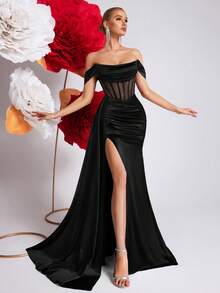 ADYCE Đầm dạ hội khoét vai, đầm maxi dài xòe rộng, eo cao, hở lưng, cổ yếm, đính đá lấp lánh, thắt lưng buộc eo, thích hợp cho các buổi tiệc, dạ hội và các dịp lễ kỷ niệm. - màu đen - Xem 7