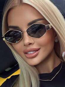 1pc Rhombus/Oval Unique Metal Small Frame Y2K Fashion Fashion Glasses, Essential For Summer Beach Trips