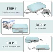 4 Set Compression Bags Travel Storage Organiser Suitcases Packing Cubes Luggage - Beige - View 6