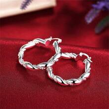 优雅单件装 925 镀银奢华圆形扭纹耳环 女士时尚魅力礼物 派对女孩生日婚礼首饰 - 銀色 - 查看 1