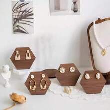 1pc Vintage Walnut Wood Jewelry Display Stand, Gift For Girlfriend, Earring Holder, Jewelry & Accessories Display, Photography Prop, Decorative Piece - Multicolor - View 2