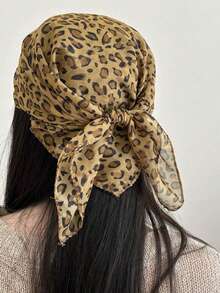 1 件女士豹纹头巾，三角形头巾款式，时尚休闲百搭花卉缎面头巾，适合日常佩戴 - 彩色 - 查看 4