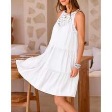 Women Summer Halter Dresses Casual Spring 2025 Sleeveless A-Line Tiered Swing Mini Dress Beach Vacation Sundress Womenswear Formal Basic Minimalist - Black - View 6