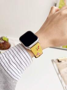 1Pc Women Pink Bow Cherry Flower Embroidered Leather Strap Compatible With Apple Watch Band 38/40/41/42/44/45/49/(S10 42)/(S10 46)Mm, Compatible With Watch Strap S10/Ultra/Se/9/8/7/6/5/4/3/2/1,Stylish And Lovely,INS Style,Watch Band,Smart Watch Band,Mother's Day/Daily/Party Gift