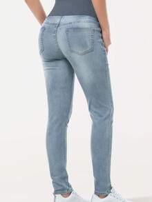 Women's Maternity Jeans Over Belly Skinny Stretchy Denim Pants Comfy Slim Pregnancy Pants - Màu xanh nhạt - Xem 4