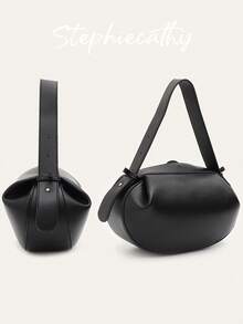 STEPHIECATHY 女士时尚设计素食 PU 荔枝纹皮革橄榄球形顶部手柄包大容量斜挎包单肩包手提包优雅日常通勤旅行