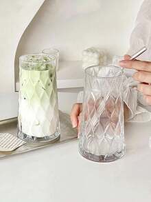 1 pièce, Verre en verre à motif diamant de 480 ml, Verre à eau élégant, Verre à jus à tige haute, Convient pour les boissons d'été, Tasse à boisson transparente, Verre à boire gracieux, Applicable pour le café glacé, le thé au lait, les cocktails, Un cadeau unique pour les adultes, les femmes, les amis, Convient également pour le bar à la maison, les fêtes, les fournitures scolaires. - Multicolore - Voir 4