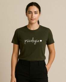 Women's Blouse Minimalist T-Shirt PSYCHOLOGY - 森林綠 - 查看 2