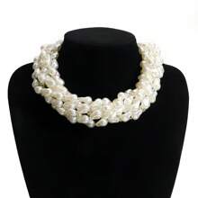 1 Pc Vintage Glamorous Multi-Layer Faux Pearl Necklace, Suitable For Women Evening Party, Wedding Or Gift