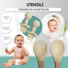 Set di alimentazione per bebè in silicone da 8 pezzi/6 pezzi/5 pezzi/4 pezzi/3 pezzi con piatto diviso con ventosa, prodotti per lo svezzamento, set di piatti per l'alimentazione autonoma di bebè/bambini piccoli con cucchiaio, forchetta, tazza con beccuccio, bavaglino regolabile, stoviglie per bebè