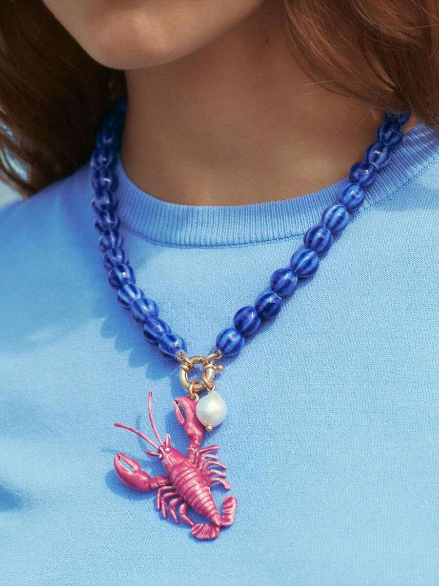 1pc Bohemian Vacation Lobster Decor Beaded Necklace, Versatile For Music Festival, Beach, Casual Wear