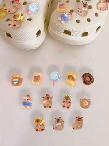 12pcs Fashion New Hole Shoe Flower Decorations, Fit For Summer Cute Slippers Decoration Clips, Transparent Cartoon Cute 3D Unisex Shoe Accessories Back To School