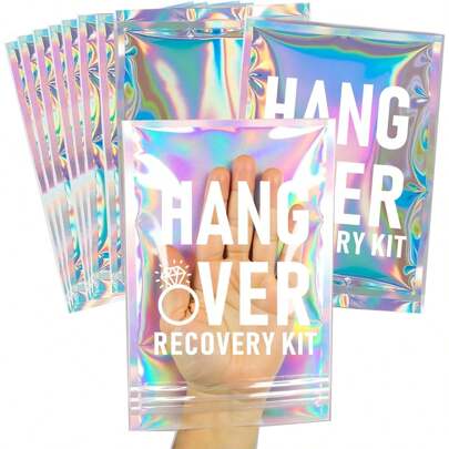 Hangover Recovery Kit Bags Self Care Kits Preprinted Holographic Resealable Bags For Bachelorette Party Favors,Bridal Party Favors,Wedding Welcome,Birthday Hangover Kits
