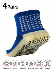 4 Pairs Mid Crew Sport Socks Non Slip Soccer Socks For Football Basketball Training, Running Athletic Outdoor Activities