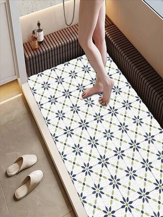 1pc PVC Plastic Material Bathroom Mat, Simple Pastoral Ins Style, 1cm Thickness, Slip-Resistant Bathroom Mat With Drainage Holes, Hollow Anti-Slip Drainage Bath Mat For Bathroom, Quickly Drying PVC Shower Mat, Suitable For Wet Areas, Shower Rooms, Waterproof And Easy To Clean, Anti-Slip Shower Mat, Suitable For Entrance Door Foot Scraper Kitchen Rug