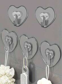 Strong Adhesive Transparent Wall Hook - Casual Style, Easy To Install, No Need For Drilling, Plastic Heart-Shaped Practical Hook For Kitchen And Bathroom, Wall Mounted Storage, Bathroom Manager, Bathroom Decoration In Summer
