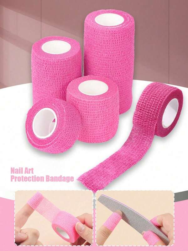 6 rollos de cinta elástica para uñas - Cinta adhesiva autoadhesiva sin arrugas y elástica, adecuada para manicuras, cuidado de los pies y extensión de uñas - Uso en salón y en casa (Rosa) - Cinta desechable para envolver uñas