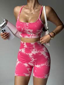 Seamluxe Sport Women's Solid Color Criss-Cross Back Tank Top And Shorts Yoga Sports Set - Multicolor - View 2