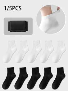 5 Pairs Of Black And White Women'S Summer Short Socks, Summer Cool Socks, Solid Color Breathable Casual Socks, Solid Color Mid-Tube Socks, Breathable Sweat-Wicking Short Socks, Two Styles, Regular And Upgraded, Suitable For Daily Wear Or Outdoor Sports, Suitable For All Kinds Of Shoes, Such As Flats, High Heels Or Sneakers