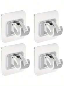 6 st självhäftande gardinstångsfästen, gardinstångshållare utan borrning, justerbara gardinstångskrokar, lämpliga för badrum, kök, hotell och andra platser - Vitt - Visa 3