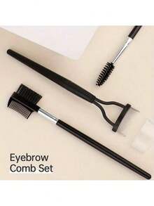 3 Pcs/1 Pc Professional Makeup Tool Set: Stainless Steel Eyebrow And Eyelash Comb, Silicone Mascara Brush And Separator - Fashionable Black Design Suitable For All Skin Types - Black - View 4