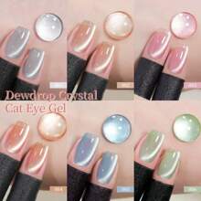 RS NAIL RSNAIL Esmalte de uñas en gel de ojos de gato con cristales efecto gota de rocío, 6 colores pastel de cristal de hielo para uñas de verano con brillo, purpurina, efecto holográfico y reflectante. Pegamento para uñas magnético que requiere curado LED/UV. Regalo para mujeres para salón de belleza y manualidades de arte de uñas en casa.