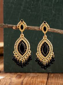 1 par de brincos estilo vintage com strass e pérolas, acessórios festivos para mulheres