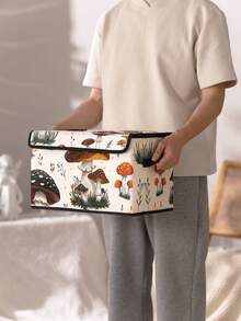 1 pieza Caja de almacenamiento con tapa con estampado de hongo de dibujos animados, contenedor de almacenamiento plegable con asa y tapa, organizador ligero, caja de almacenamiento multiusos con tapa, contenedor de almacenamiento plegable para ropa y ropa de cama con cremallera resistente, adecuado para ropa, artículos diversos, dormitorio - Multicolor - Ver 14