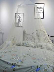 1 pieza Elegante mosquitera redonda y abovedada - Estilo de princesa, blanco con detalles dorados, adecuado para camas individuales hasta de adultos, ideal para la decoración del dormitorio y la habitación de invitados
