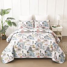 3 Pcs Coastal Bed Quilt Set Queen/King Size - Dark Blue Summer Nautical Beach Theme Quilted Blanket Thin Reversible Microfiber Bedding Lightweight Soft Bedspread Coverlet Sets For All Season, Room Decor (1 Quilt, 2 Pillow Shams)