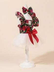 Bộ 1 váy voan cho thú cưng kèm nơ, váy cưới in họa tiết dễ thương cho thú cưng, váy công chúa lưới co giãn cho chó và mèo. - Nhiều màu - Xem 4