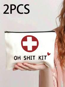 2Pcs Unscented Canvas "OH KIT" Emergency Travel Toiletry Bag, Unisex, For Medications And Essentials Makeup Bag School Supplies Travel Essentials Make Up Bag Holiday Essentials Cosmetic Bag Makeup Bags Makeup Pouch Makeup Organizer Holiday Winter Women Gifts For Women Make Up Organizer Makeup Storagevacation Summer Back To School School Stuff Bag For School Travel Bag For Women Makeup Bag For Travel