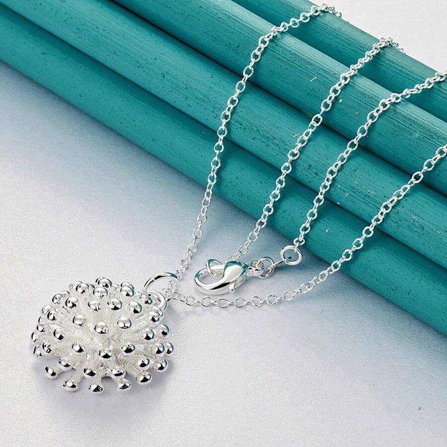 925 纯银镀珊瑚吊坠 16-30 英寸项链 适合女士婚礼订婚时尚珠宝 - 銀色 - 查看 1