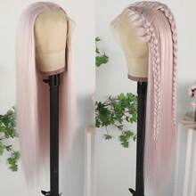 13X6 Platinum White Synthetic Lace Front Wigs 28 Inch Pre Plucked Long Straight Hair Wigs Glueless White Wigs Heat Resistant Fiber Hair Natural Halloween Wigs Platinum Blonde Lace Front Wigs For Women For Daily Christmas Party Cosplay Use - Light Brown - Xem 4