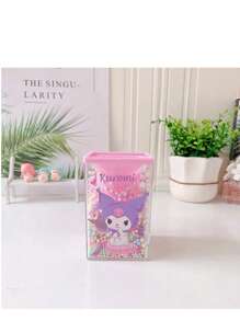 Sanrio 1 pieza Soporte de bolígrafos con pompones de estilo de dibujo animado japonés Kuromi, organizador de escritorio soñador, soporte para pinceles de maquillaje, caja de almacenamiento de artículos de papelería, útiles escolares, de vuelta a la escuela