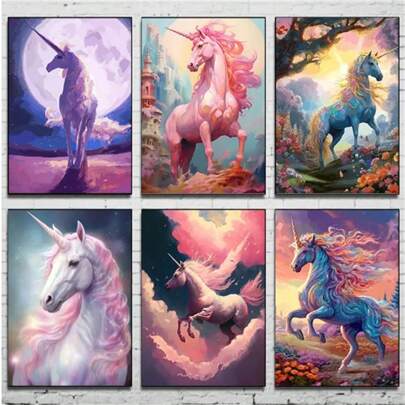 1 Pc Optional Frame Posters Wall Arts Rainbow Unicorn Painting Canvas Poster Magic Creature Wall Art Pictures For Living Room Bedroom Playroom Modern Home Decor Gift