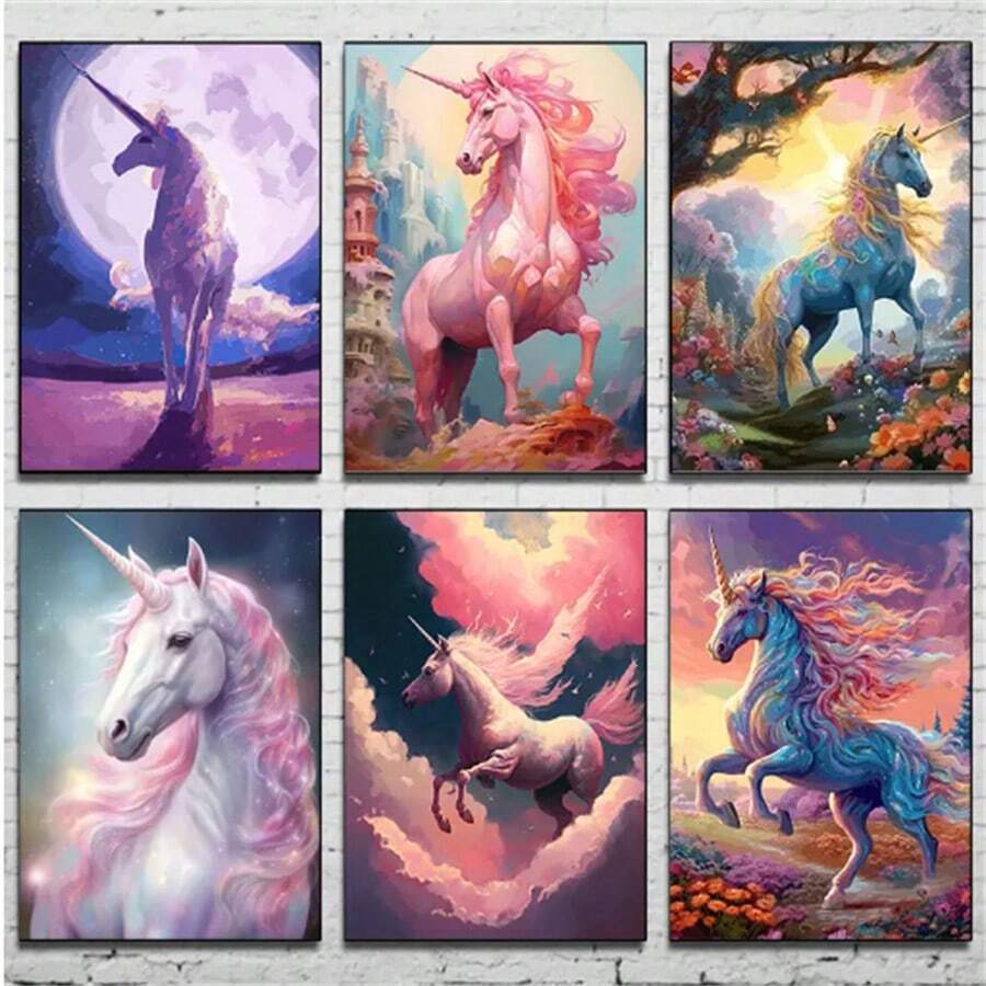 1 Pc Optional Frame Posters Wall Arts Rainbow Unicorn Painting Canvas Poster Magic Creature Wall Art Pictures For Living Room Bedroom Playroom Modern Home Decor Gift
