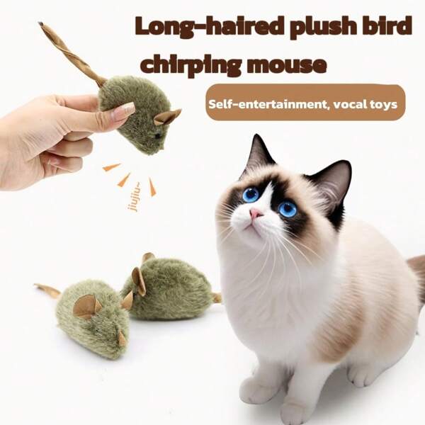Pet Toy Squeaky Mouse Toy, Plush Realistic Simulation Mouse Toy For Pets, Furry Interactive Cat Toys Scratching Biting Bird Chirping