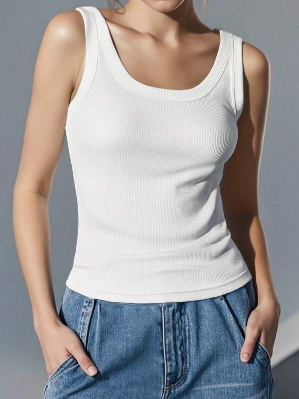 1 pieza Parte superior de tirantes deportiva y casual para mujer, top de punto de punto elástico para verano, material fino