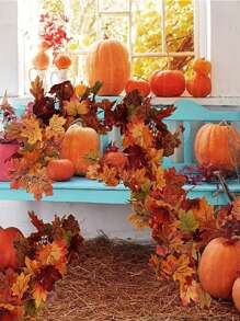 1 szt. - Jesienna girlanda z liści klonu, 5,6 stopy (1,7 m) - Sztuczna jesienna girlanda z liści klonu, wisząca, jesienna winorośl, dekoracja stołu - Trwała, wielokrotnego użytku, idealna na domowe przyjęcie z okazji Święta Dziękczynienia, kominek, kolację weselną, domowe przyjęcie weselne, wystrój domu, dekoracja stołu, jesienna dekoracja drzwi wejściowych, dekoracja do wnętrz i na zewnątrz, wystrój jesienny, dekoracja na Halloween, wystrój na Halloween