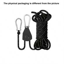 1pc, Four Meter Portable Adjustable Fixed Tent Height Tie Rope, Pulley Camping Rope, Canopy Windproof Rope Pulley Tensioner Adjuster Reflective Rope Hook, Outdoor Camping Tent Rope Pulley Adjustment Buckle, Used For Quick Setting Of Canopies, Canopies, Kayaks And Canoes, Outdoor Tents, Pet Towing Rope (Actual Packaging Does Not Match Picture)