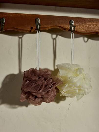 Cirelle 2pcs/Set Random Color Bath Loofah, Simple Small PE Bath Foaming Net Ball, For Bathroom Shower Home Bathroom Decor Summer